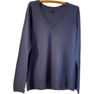 GAP V Neck Sweater Women’s Size Large Ultra Soft 100% Wool Royal Blue